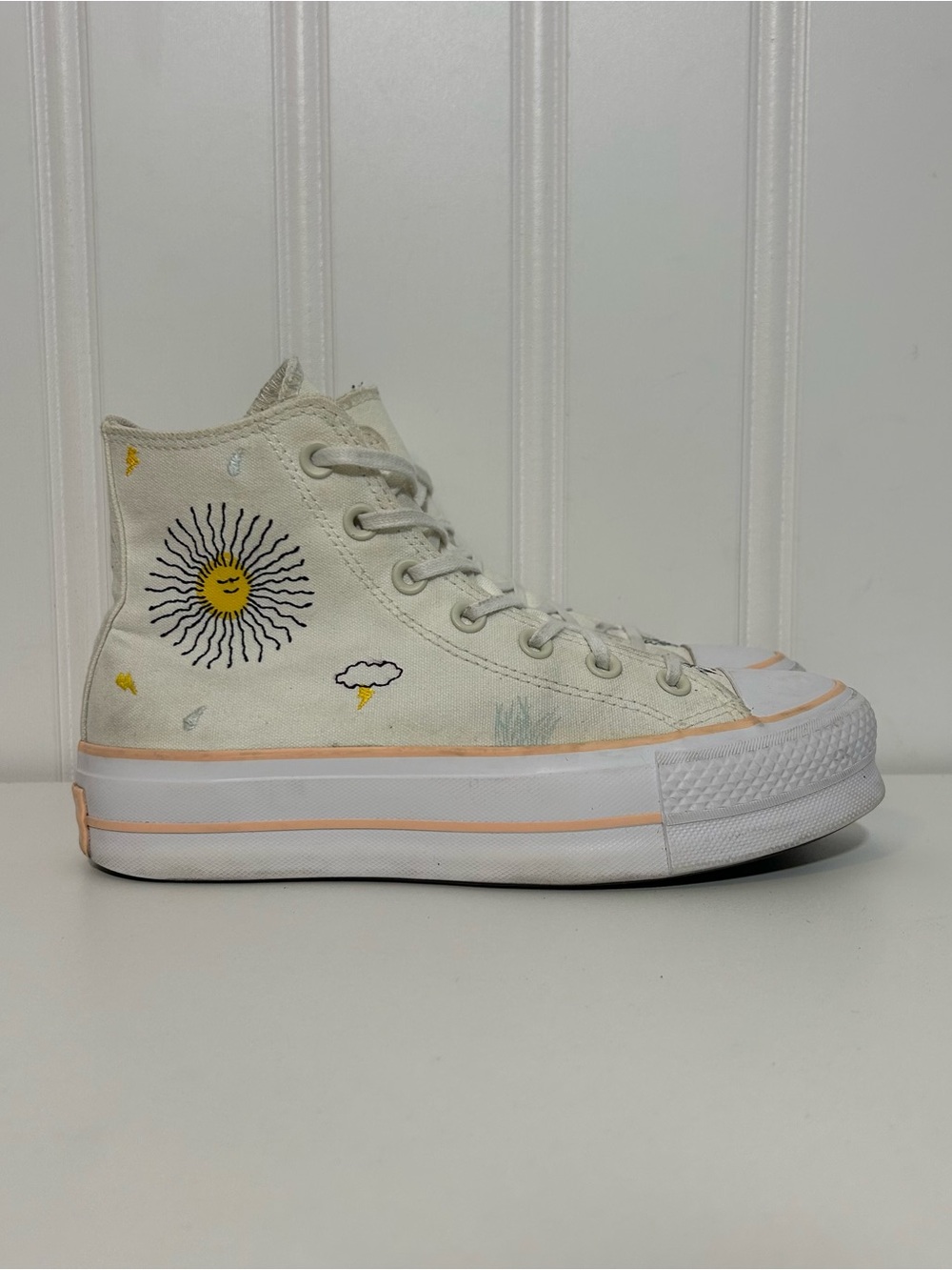 Converse ctas hi platform Cream High-Top Cloud lightning Sun Embroidered